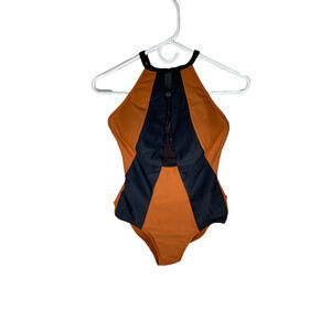 Time & Tru Swimwear Swimsuit Colorblock Peek a Boo Front Sz 4-6 Small Womens